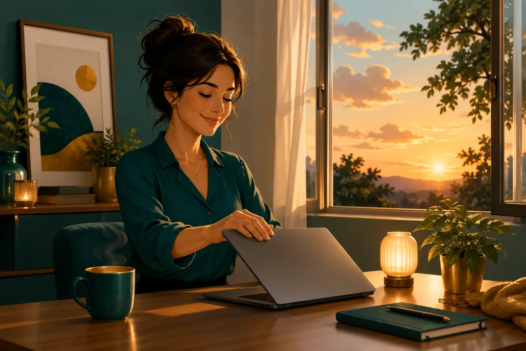 Work-life balance for teachers — a teacher ending the workday at a calm desk