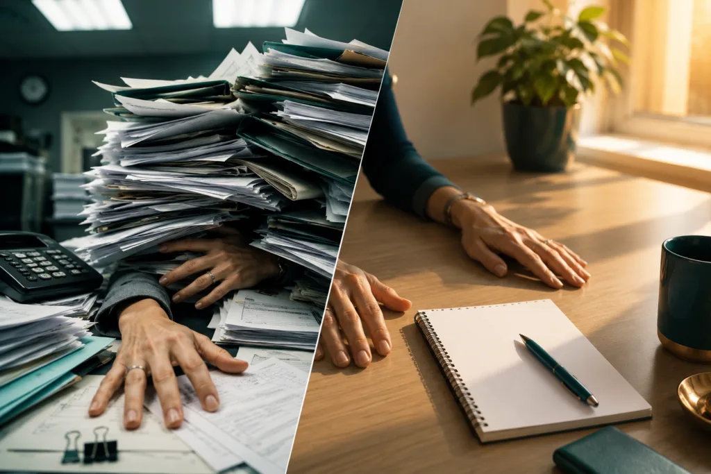 Teacher burnout caused by systemic administrative overload versus personal exhaustion — visual contrast