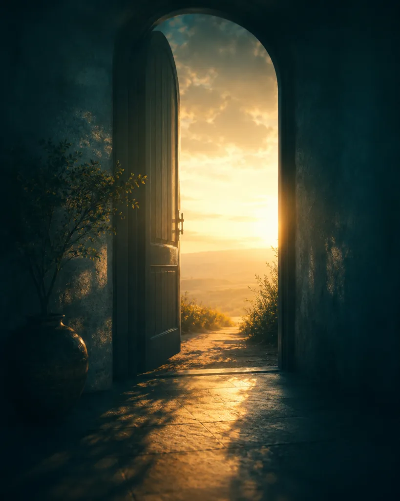 Open doorway to bright light symbolizing career change for teachers
